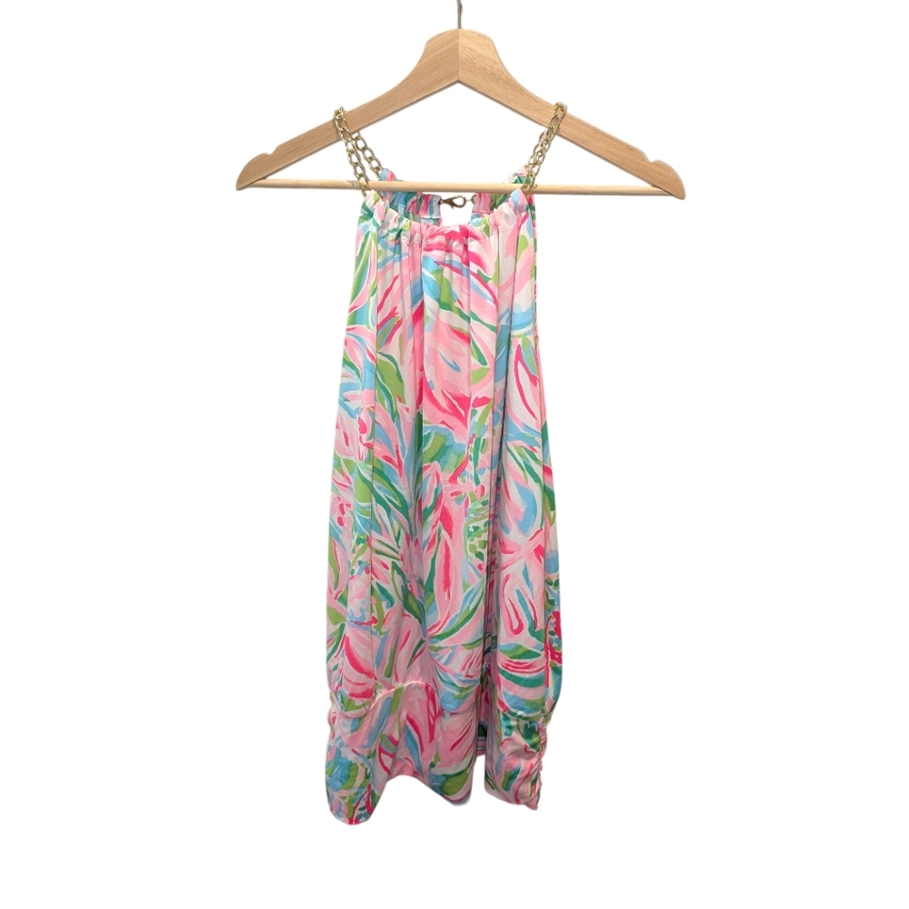 Lilly Pulitzer Halter Top XL Pink Green Blue Tropical Print Resortwear Summer